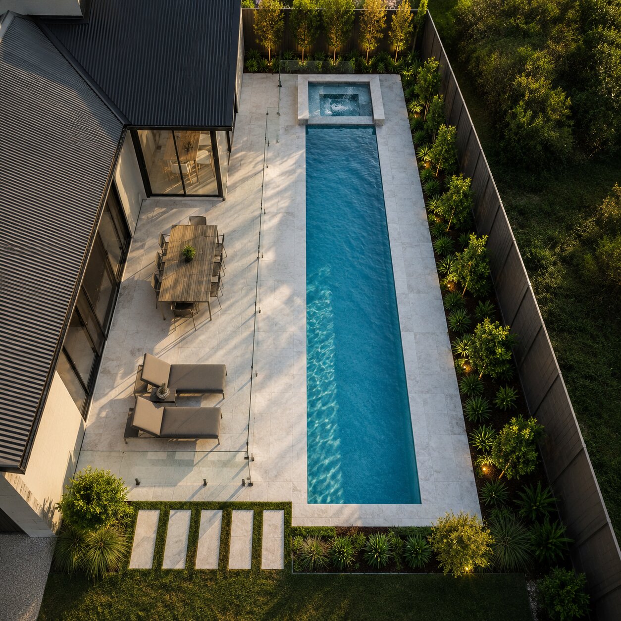 Entertaining Pool II — 9m × 3m Package — view 1 — concrete pool by Wahoo Pool & Landscape Construction, Brisbane QLD