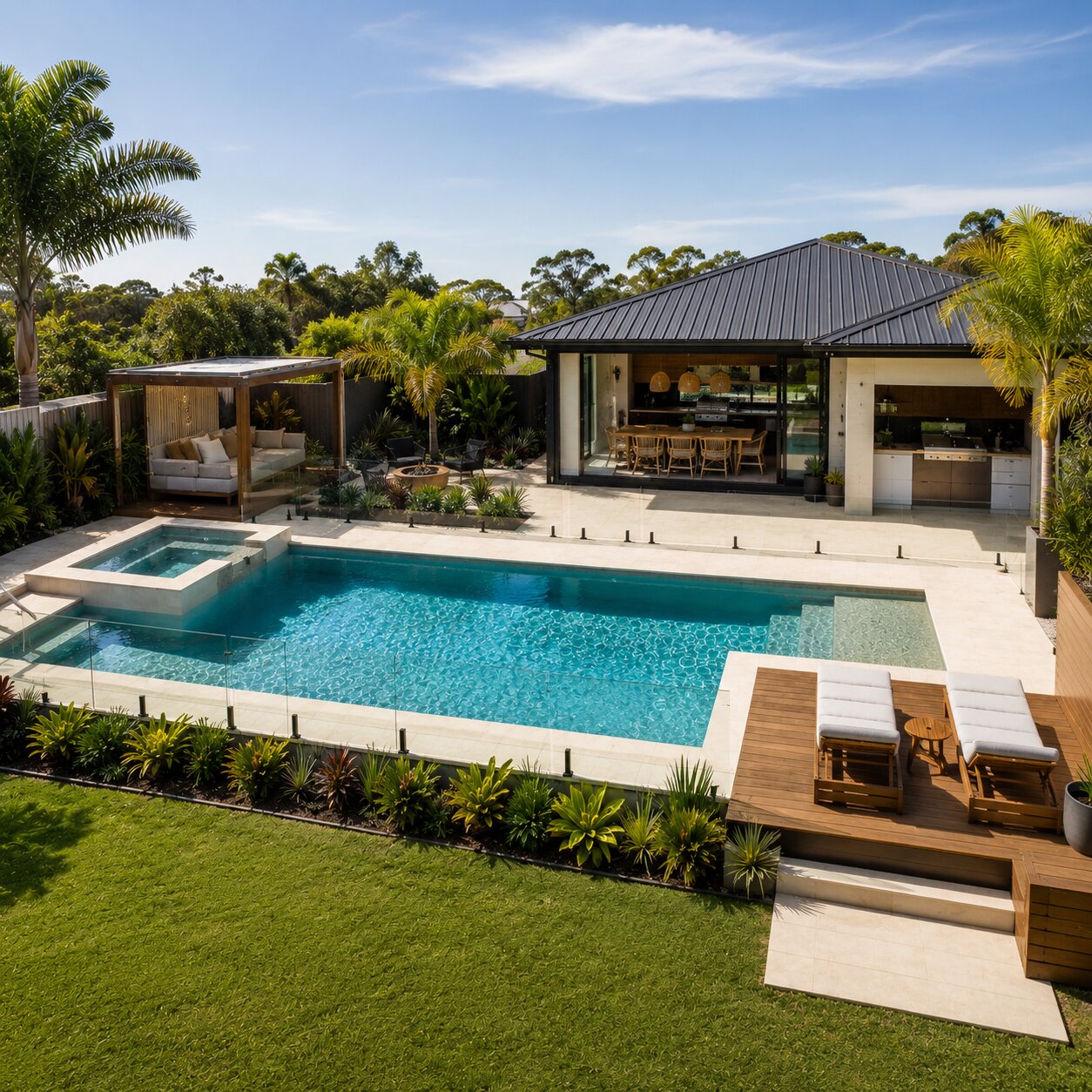 Resort Pool I — 7m × 4m Package — view 3 — concrete pool by Wahoo Pool & Landscape Construction, Brisbane QLD