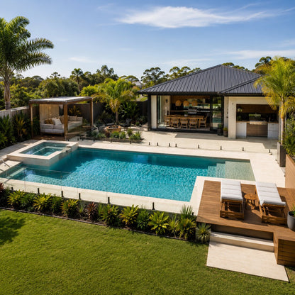 Resort Pool I — 7m × 4m Package — view 3 — concrete pool by Wahoo Pool & Landscape Construction, Brisbane QLD